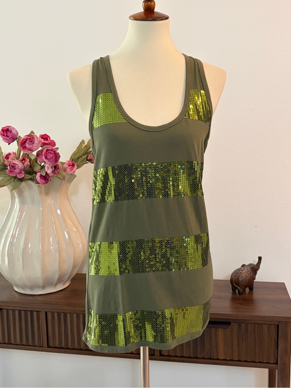 Rue21 Olive Green Sequin Stripe Tank